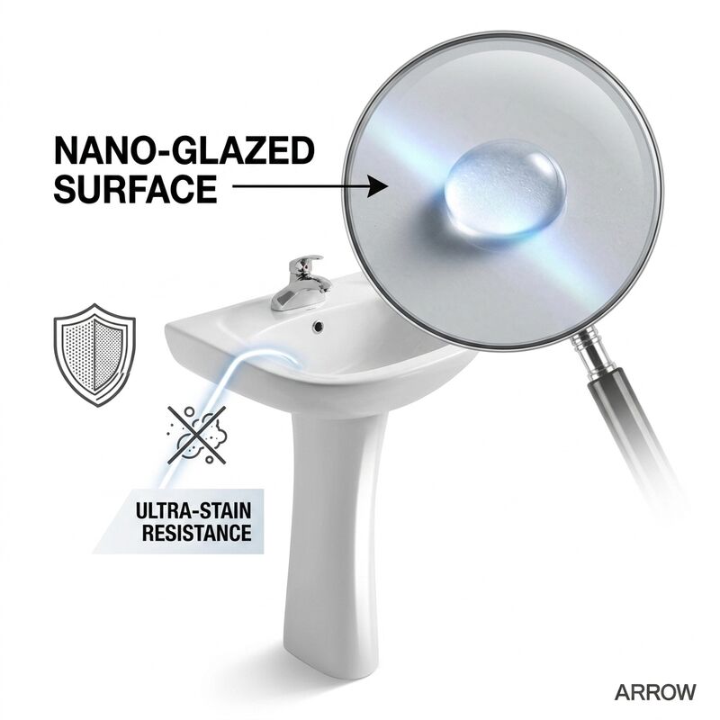 ARROW FP3607 Pure Freestanding Pedestal Basin, Pure White Ceramic Contemporary Bathroom Sink Pedestal